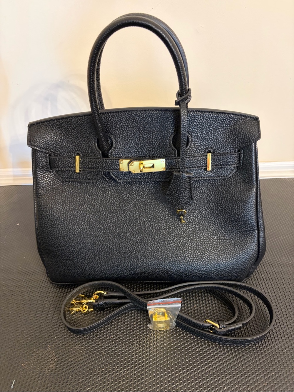 Classic Black Soft Vegan Leather Top-Handle Satchel with Gold Hardware